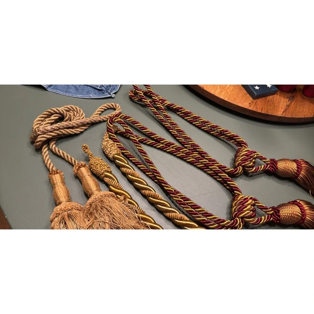 Gold & Burgundy Curtain Rope Tie-Backs with Tassels, Pack of 2